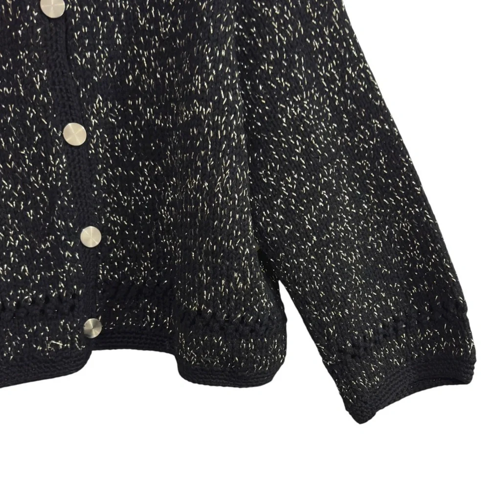 Vintage Black Metallic Knit Cardigan Sweater Button Front Long Sleeve - Picture 5 of 10